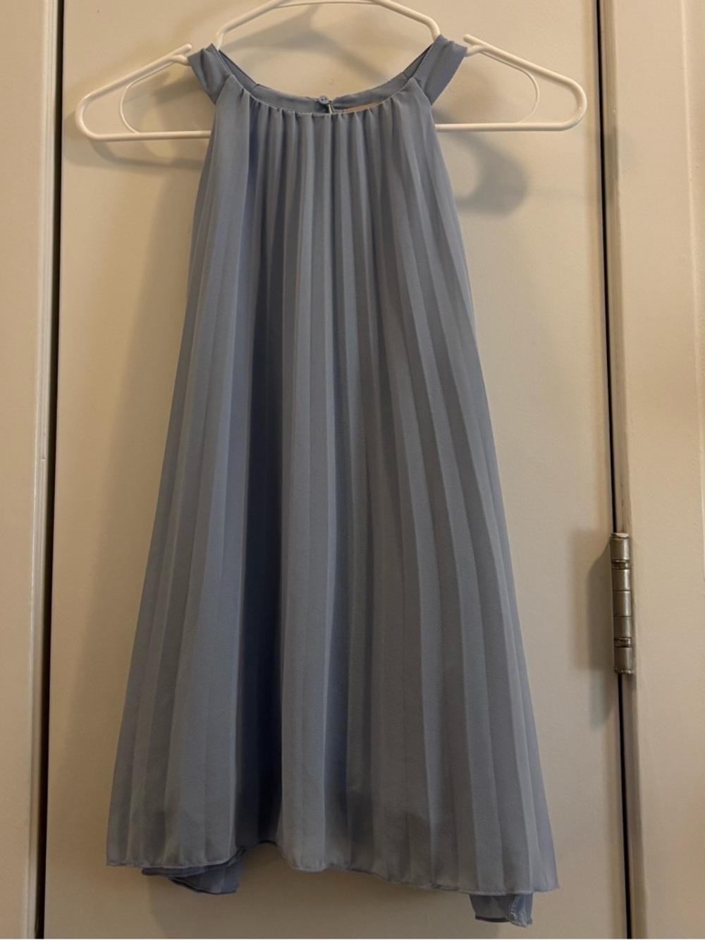 Light Blue Pleated Sleeveless Halter Blouse